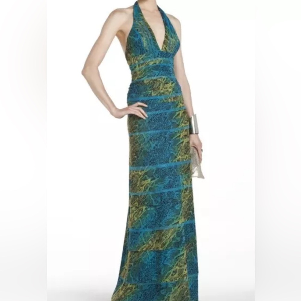 Amazing BCBG Teal and Green Halter Backless Maxi Dress NEW with tags!